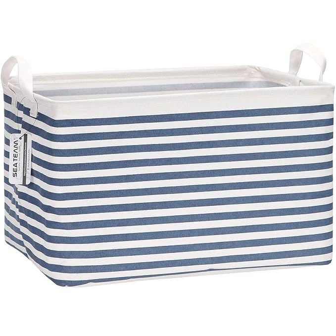 Sea Team Collapsible Canvas Fabric Storage Basket with Handles, Rectangle Waterproof Storage Bin,... | Amazon (US)