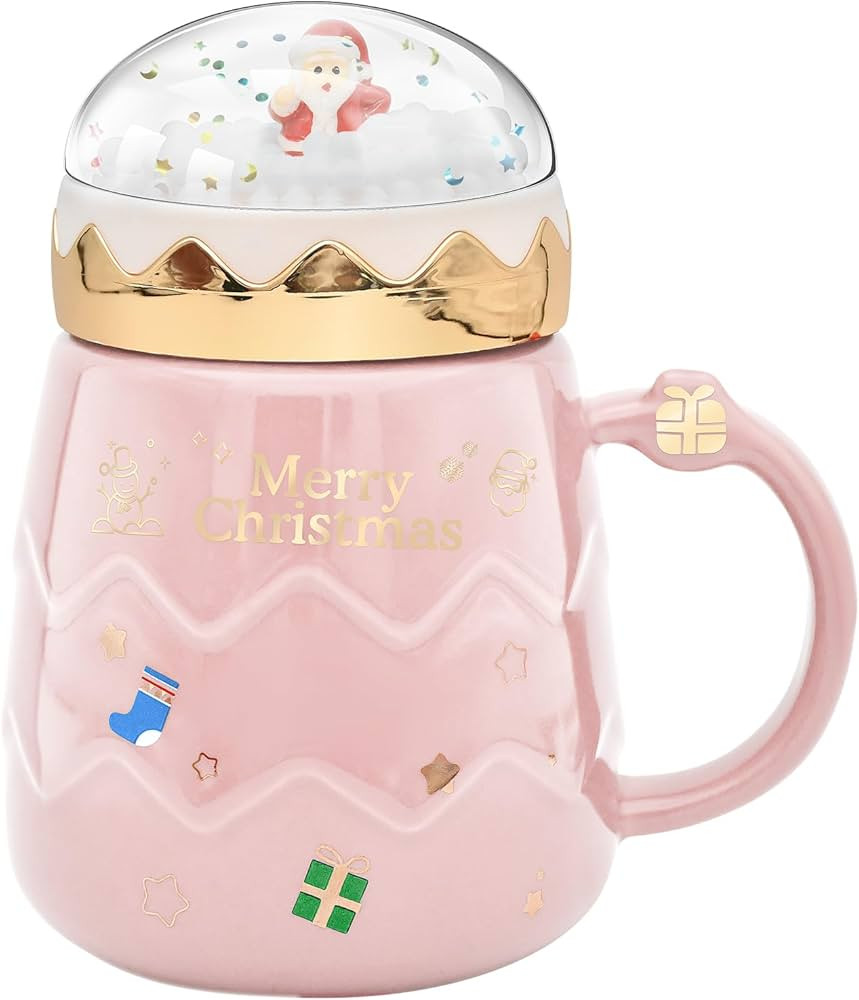 17.6 oz Christmas Mug with Winter Snow Globes Lid Decorations, Large Cute Festive Ceramic Coffee ... | Amazon (US)