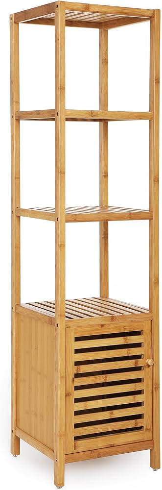 SONGMICS Bamboo Bathroom Storage Floor Cabinet, 4 Tiers Multifunctional Floor Shelving Unit, Free... | Amazon (US)