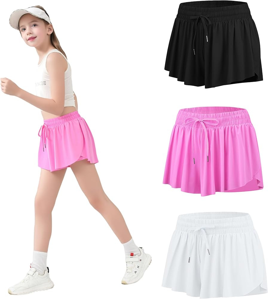 Yknktstc Girls 3 Pack 2 in 1 Flowy Athletic Shorts with Inner Pockets High Waist Yoga Skirt Skort... | Amazon (US)