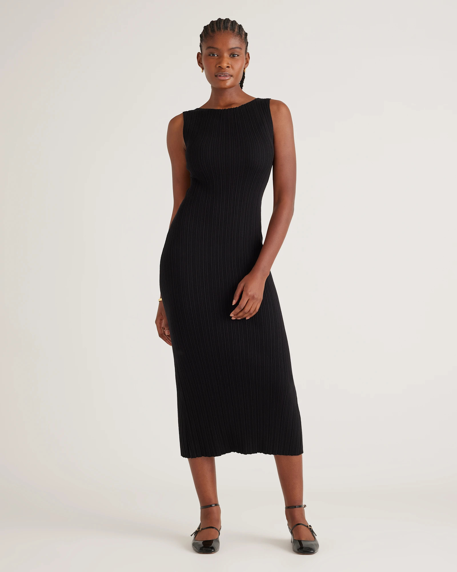 Quince | Women's Cotton Cashmere Ribbed Sleeveless Midi Dress in Heather Oatmeal, Size Small | Quince