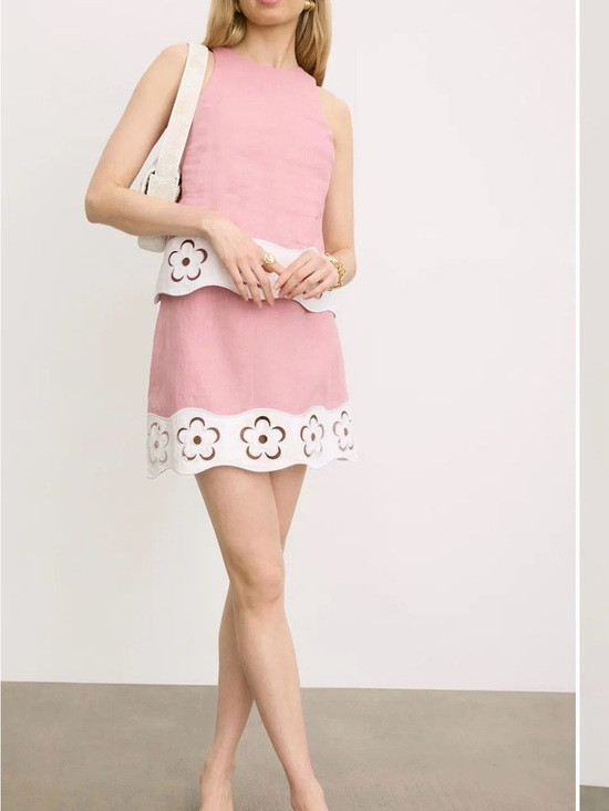 Staud Women's Pink Sleeveless linen Floral-Trim top | Poshmark
