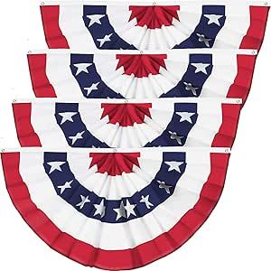 PashaLs 4 Pack American Pleated Fan Flag, 1.5 X 3 Feet American Bunting Flag Patriotic Half Fan B... | Amazon (US)