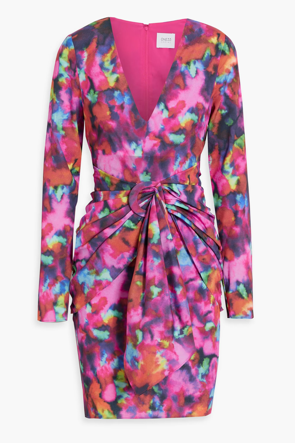 Fuchsia Cutout printed crepe mini dress | ONE33 SOCIAL | THE OUTNET | The Outnet (US and CA)