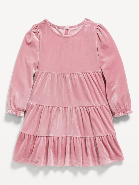 Long-Sleeve Tiered Velvet Dress for Toddler Girls | Old Navy (US)