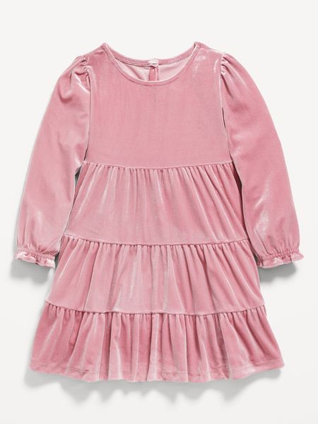 Long-Sleeve Tiered Velvet Dress for Toddler Girls | Old Navy (US)