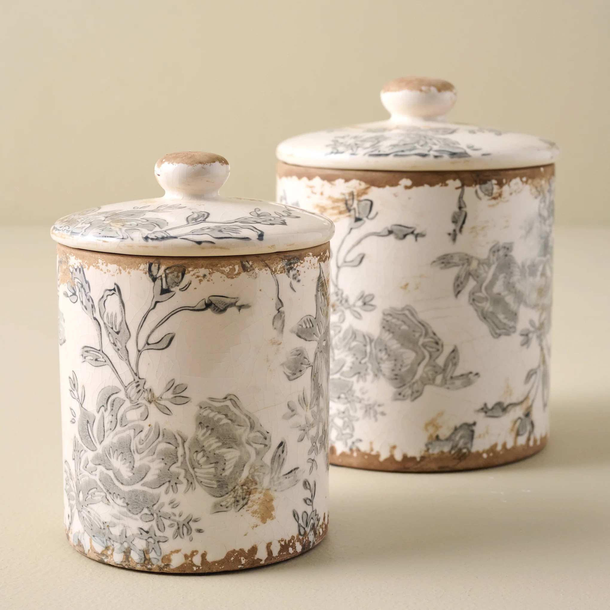 Dusty Blue and White Distressed Canisters | Magnolia