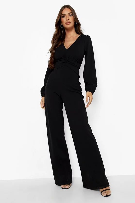 Rouched Plunge Wide Leg Jumpsuit | Boohoo.com (US & CA)