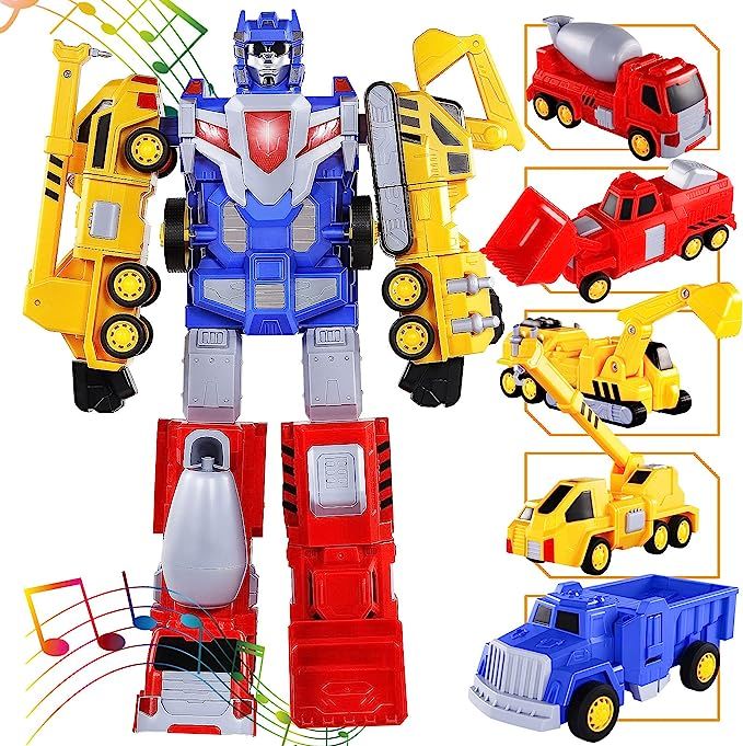 SNAEN Toys for 3 4 5 6 7 Year Old Boys - Construction Vehicles Transform Robot Kids Toys, STEM Bu... | Amazon (US)