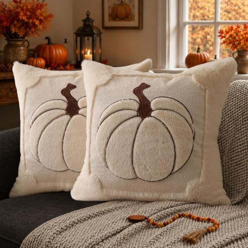 Fall Pillow Covers 18x18 2 Pack Beige Pumpkin Home Decor PT010A18 | Amazon (US)