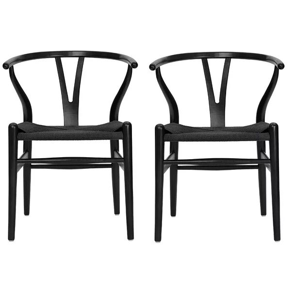Tomile Woven Dining Chair Ash Wood Wishbone Chair, set of 2 Natural( all black rattan seat) | Walmart (US)