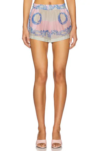 VERSACE Swim Shorts in Pastel Pink & Light Grey from Revolve.com | Revolve Clothing (Global)