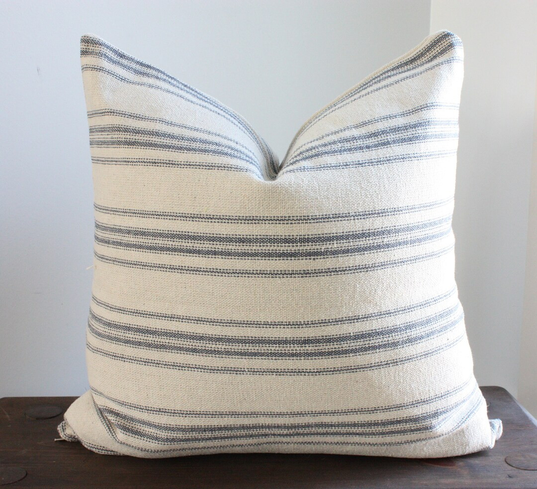Vintage Grain Sack Style Blue Ticking Stripes, Country Rustic Farmhouse Pillow Covers, Decorative... | Etsy (US)