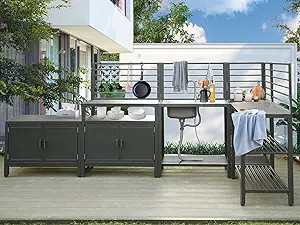 Domi 5-Piece Outdoor Kitchen Island with Storage, Aluminum Kitchen Islands Stainless Steel Sink w... | Amazon (US)