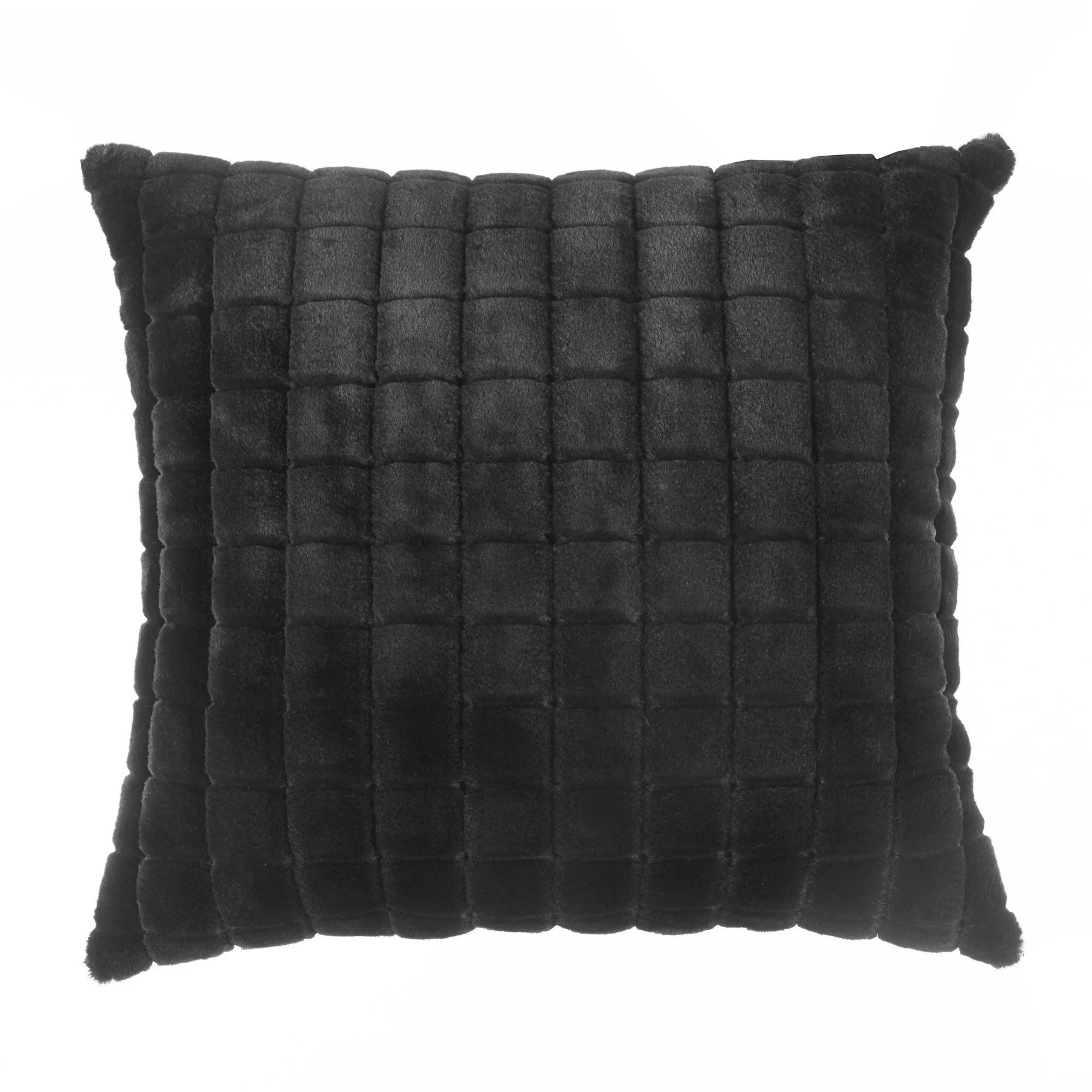 Mainstays Square Tile Faux Fur Black Pillow, 20 in x 20 in, Polyester Fill | Walmart (US)