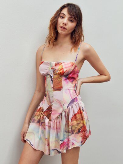 SHEIN X Renzi Allover Print Ruffle Hem Cami Dress | SHEIN