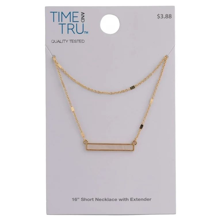 Time And Tru Women's Gold Tone MOP Bar Delicate Pendant Necklace | Walmart (US)