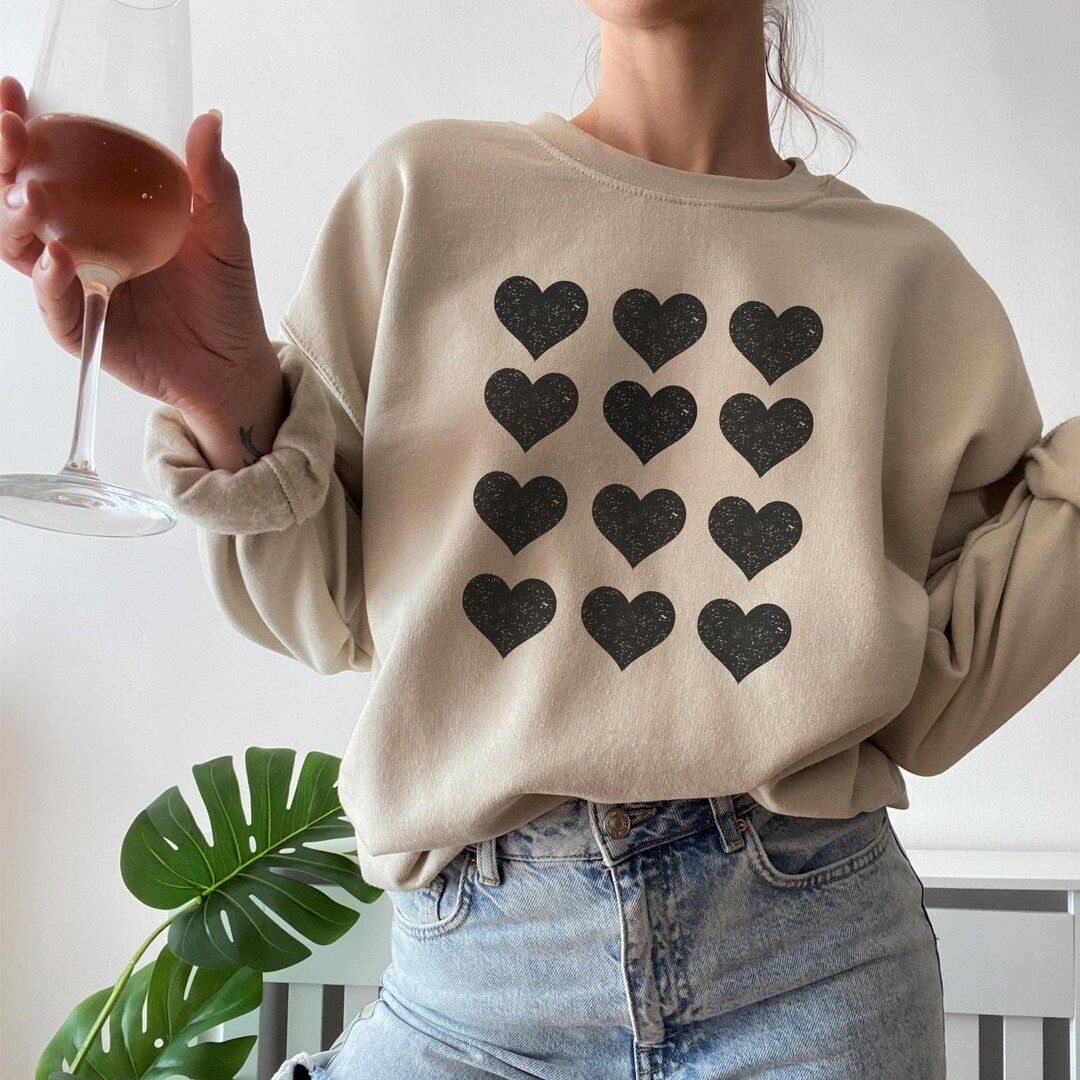 Heart Sweatshirt, Valentines Day Sweatshirt, Galentines Day, Valentines Day Gift, Valentines Outf... | Etsy (US)