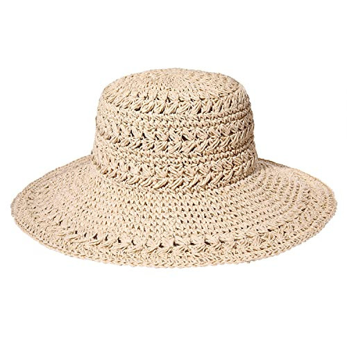 Straw Bucket Hats for Women Striped Crochet Sun Hats Foldable Floppy Beach Hats Summer Travel Accessories (A-Beige) | Amazon (US)