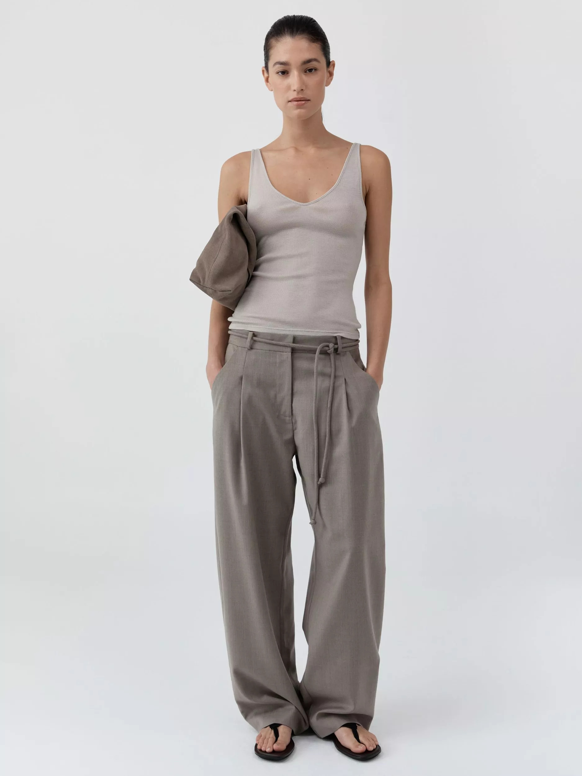 St. Agni Tailored Barrel Leg Wool Blend Trousers, Taupe | John Lewis (UK)