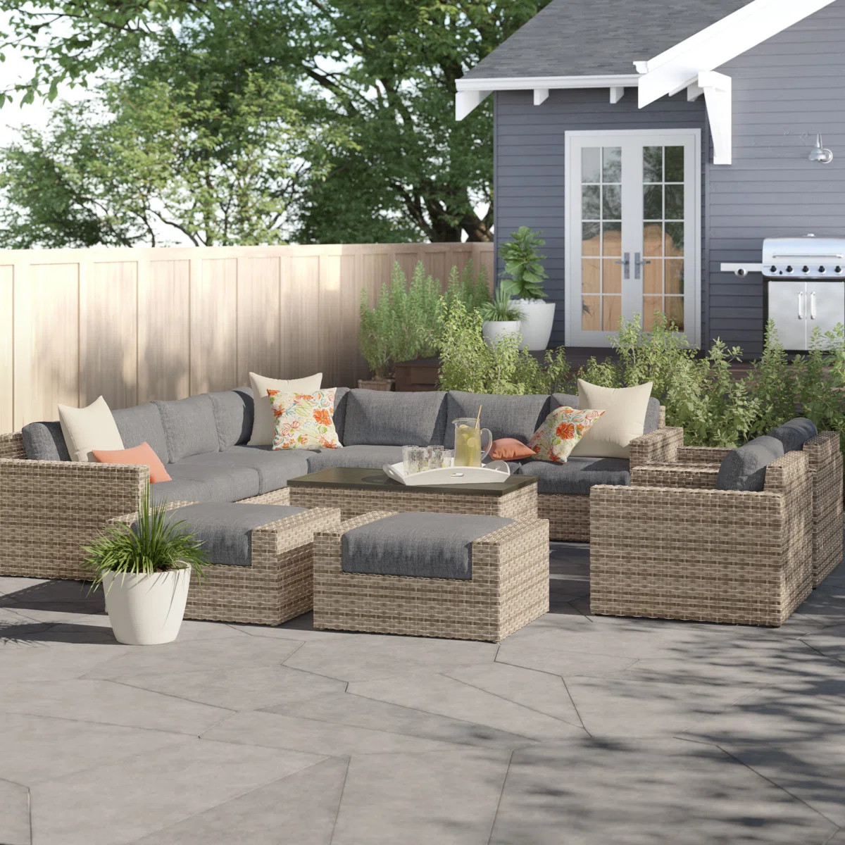 Avrahom 10 Piece Rattan Sectional Seating Group with Cushions | Wayfair North America