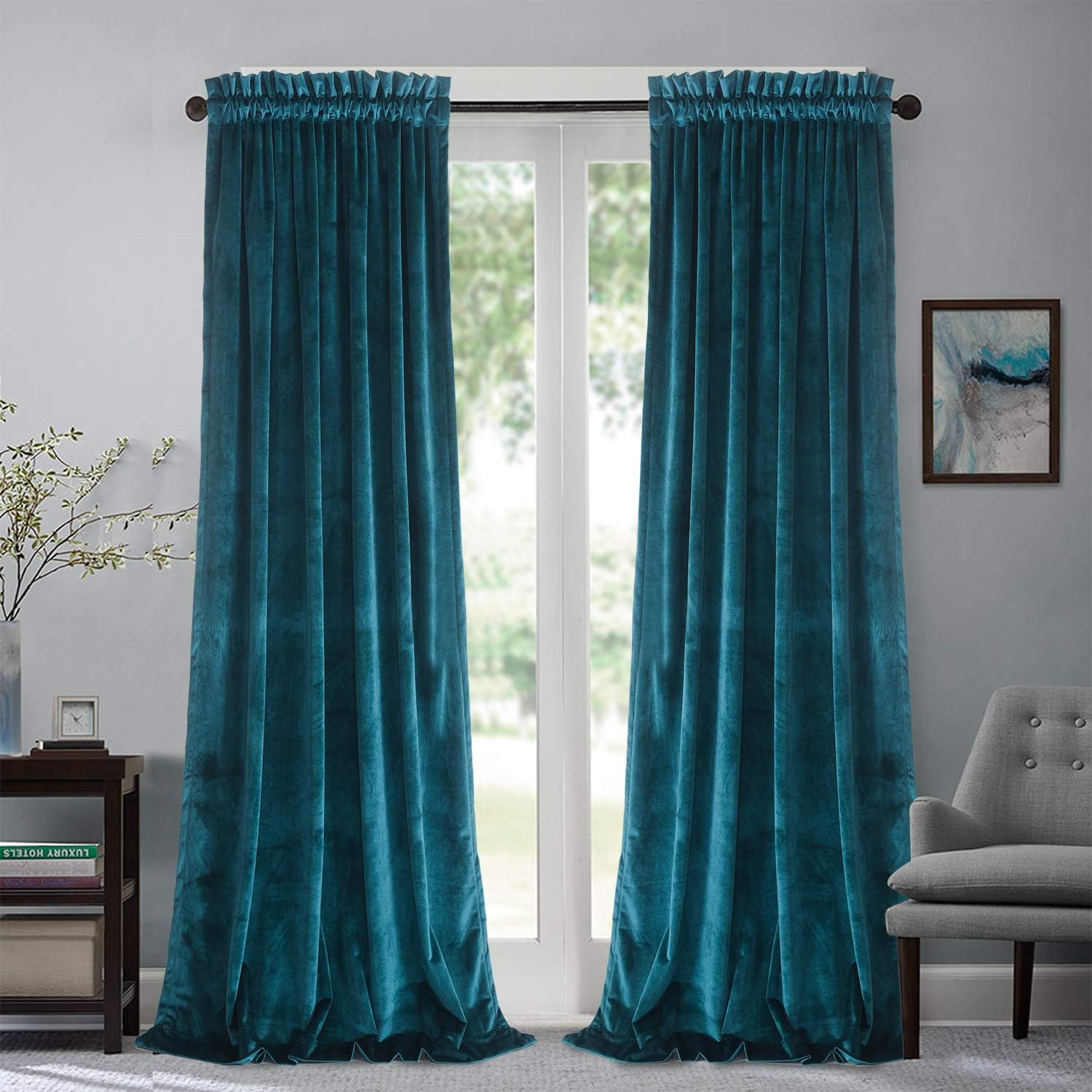 Roslynwood Velvet Curtain Panels Peacock Blue Block Light Window Super Soft Luxury Drapes for Bed... | Amazon (US)