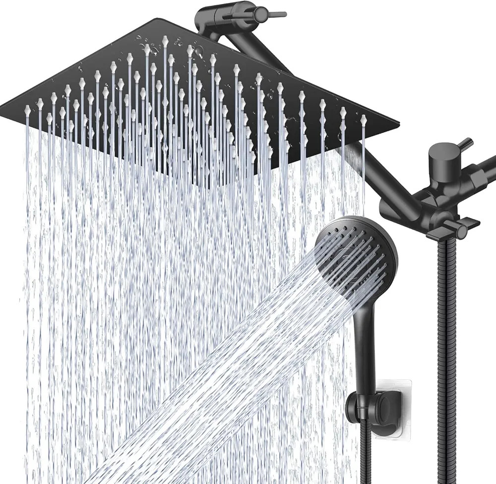 High/Low Pressure Water Rain Shower Head with 11 Inch Adjustable Extension Arm and 5 Settings Han... | Amazon (US)
