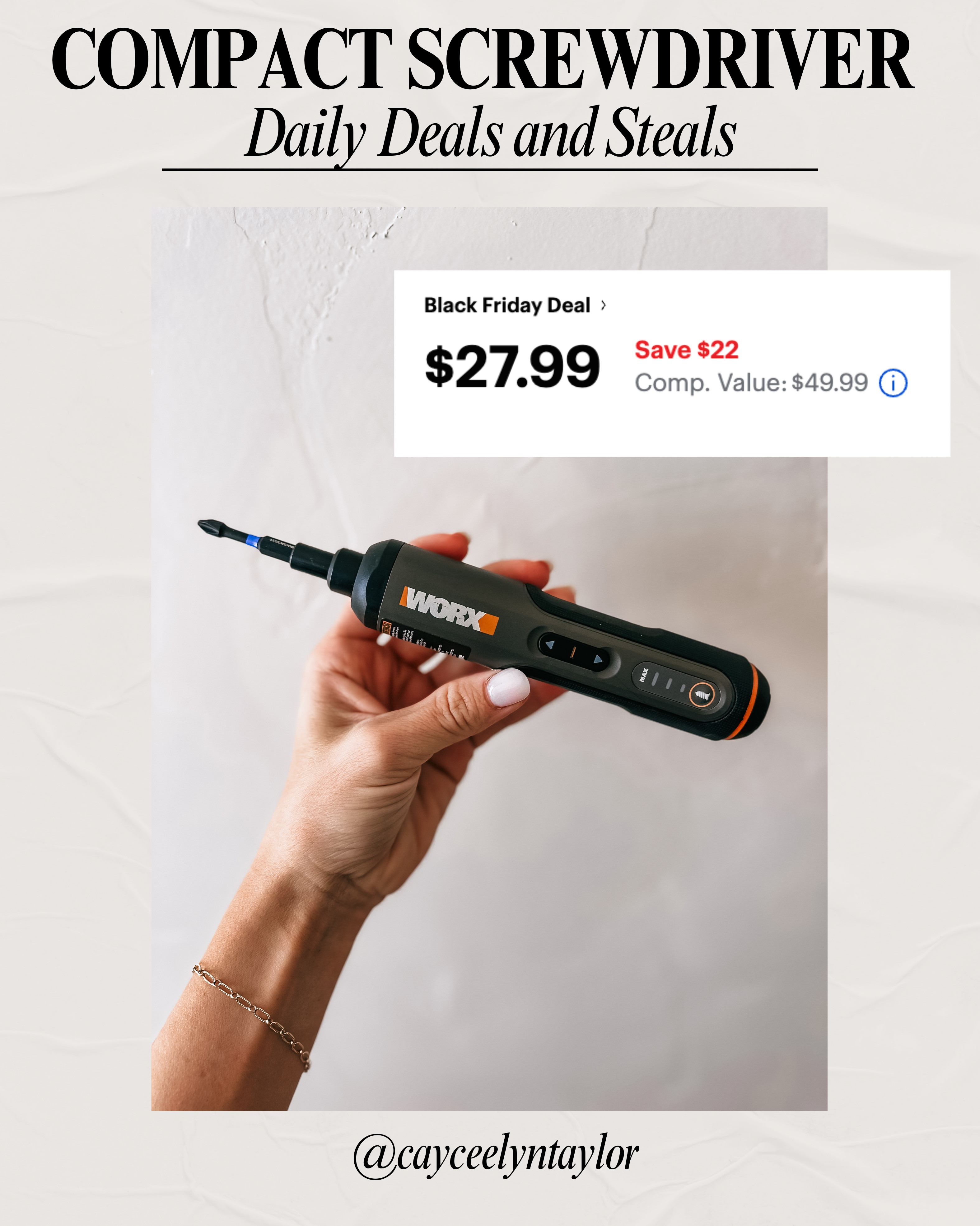 The 4V 3-Speed Compact Screwdriver with 12 Accessory Bits, Dual LED Lights, and 3 Gear Torque is currently on sale and would make a great Christmas gift!! We got one a few years ago and use it every day!!!  

 