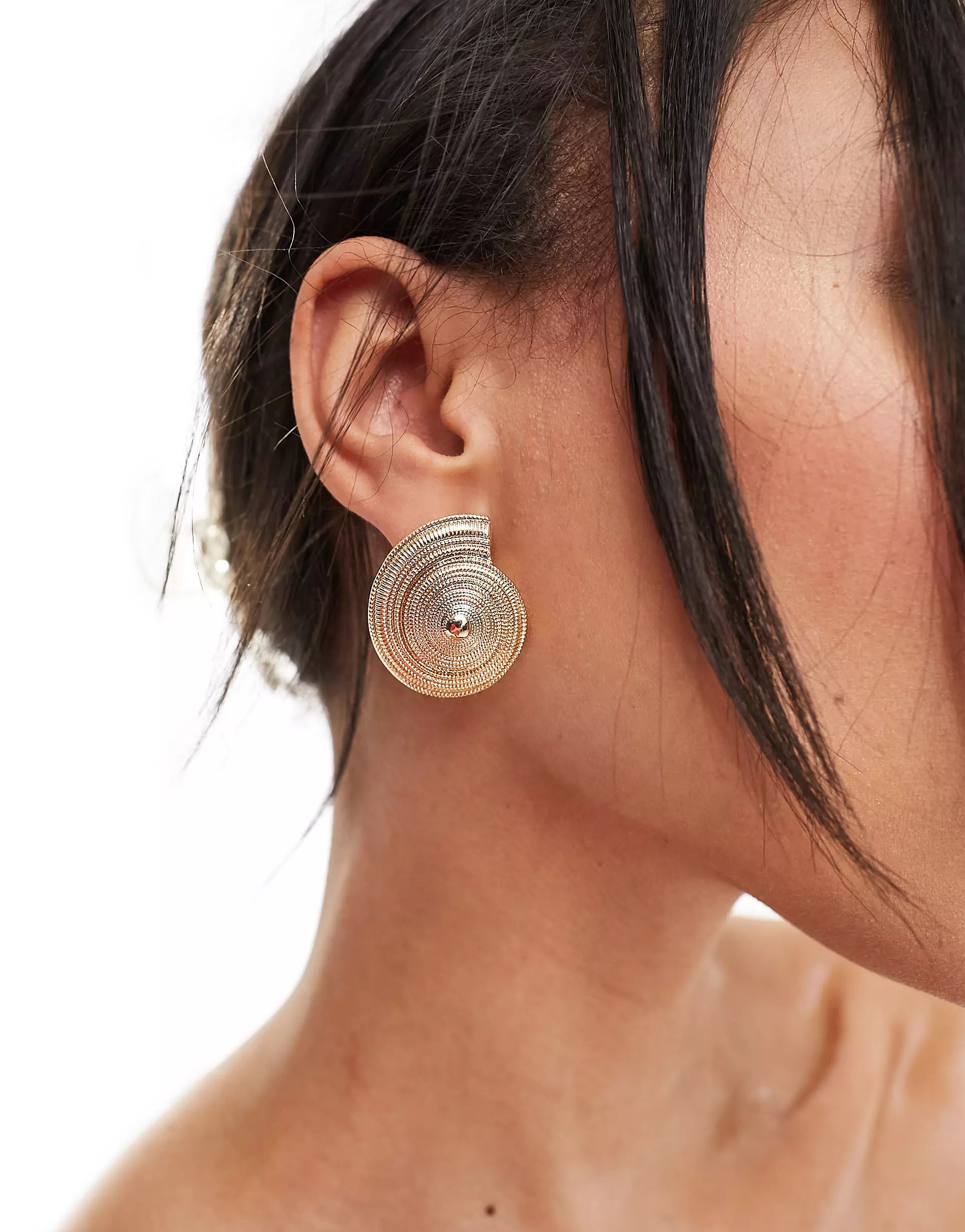 ASOS DESIGN stud earrings with swirl shell design in gold tone | ASOS (Global)