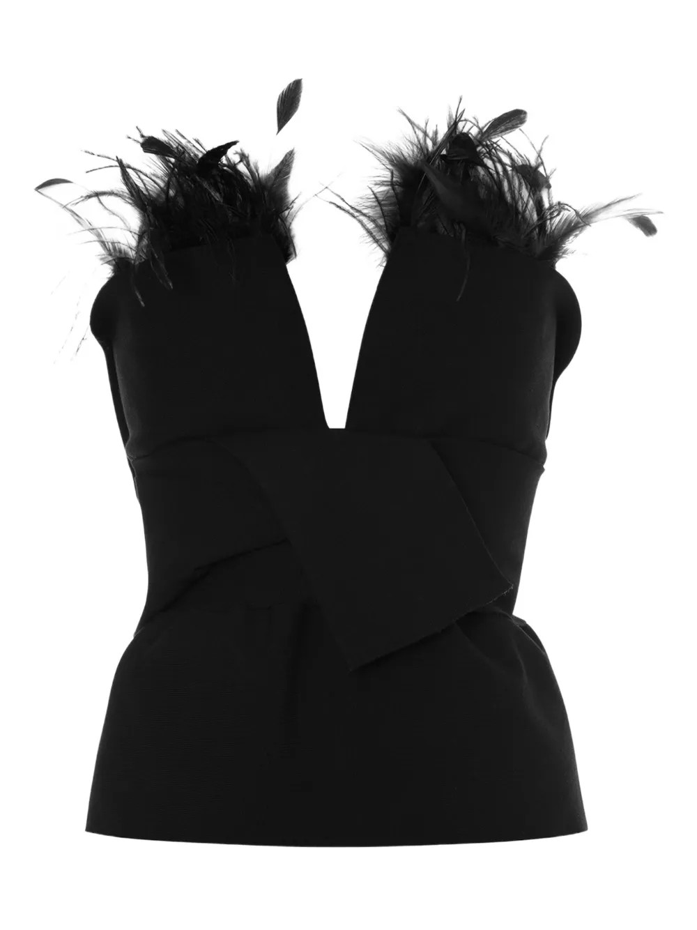 Alberta Ferretti feather-trimmed Top | Black | FARFETCH | Farfetch Global