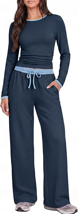 Casly Lamiit Women 2 Piece Lounge Set Color Block Long Sleeve Travel Outfit | Amazon (US)
