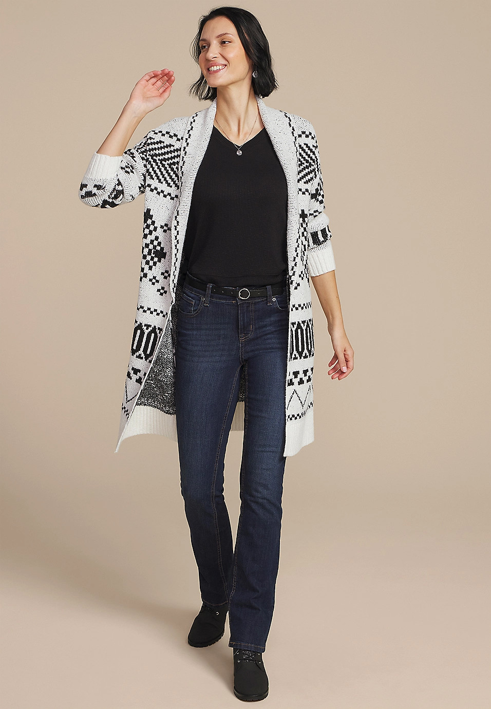 Black and White Fair Isle Shawl Cardigan | Maurices