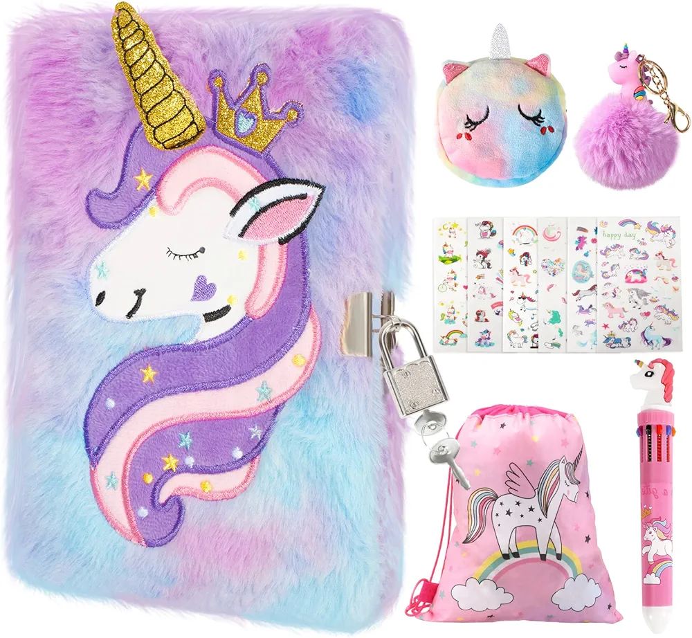 homicozy Kids Unicorn Diary with Lock and Key,Tie-Dye Fuzzy Journal for Girls Ages 6 And Up,Hardc... | Amazon (US)