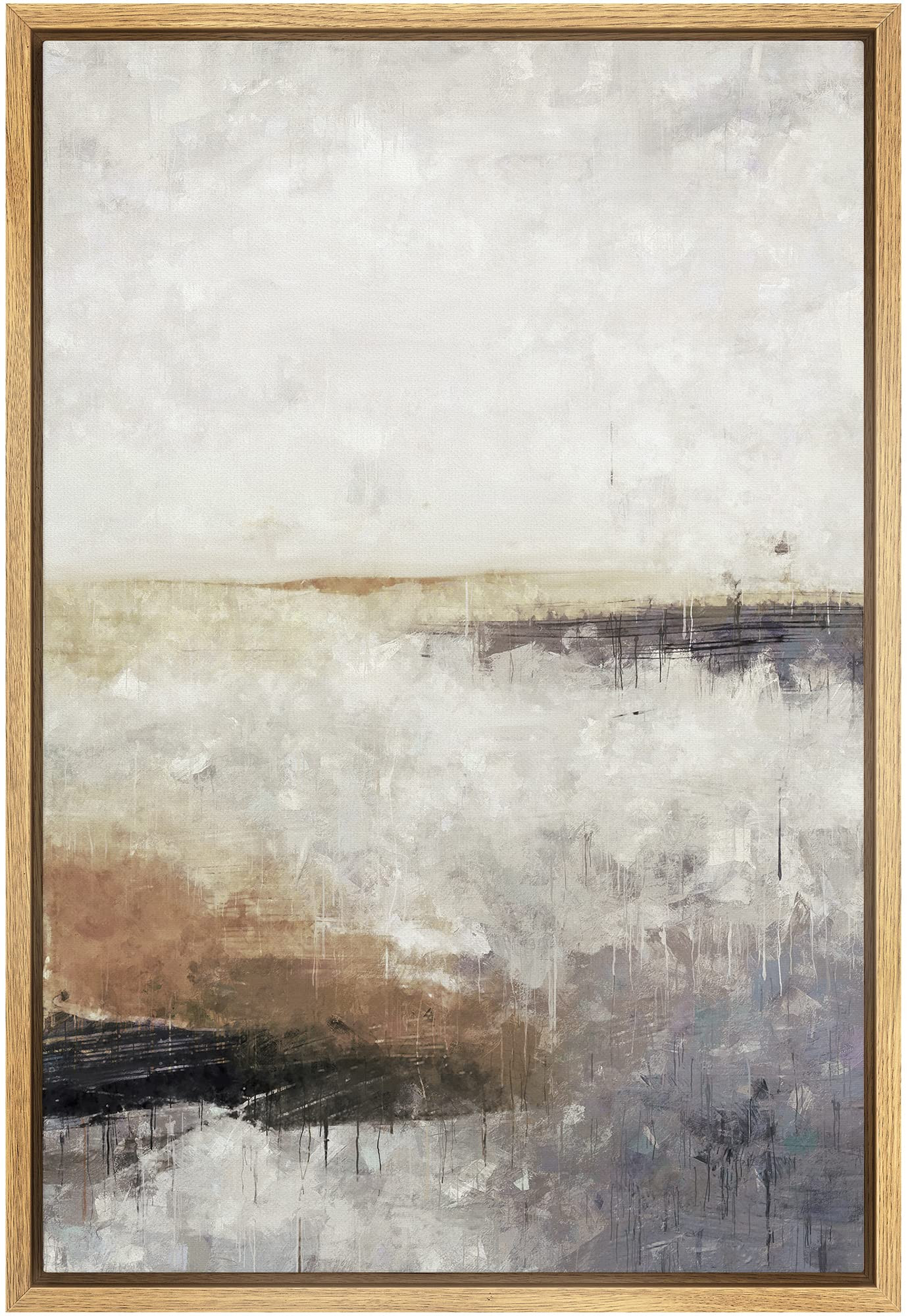 SIGNFORD Framed Canvas Print Wall Art Brown Gray Pastel Minimal Landscape Abstract Shapes Illustr... | Amazon (US)