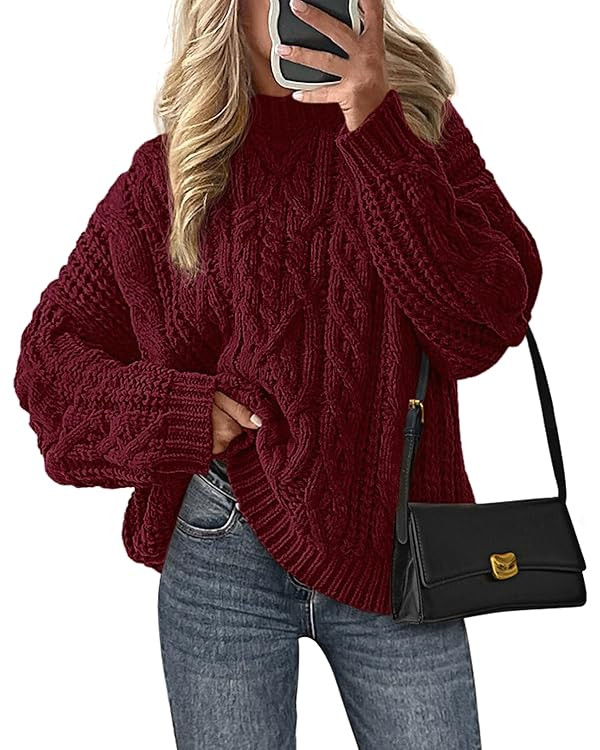 PRETTYGARDEN Women's Oversized Fall Sweaters 2025 Casual Long Sleeve Crewneck Chunky Cable Knit P... | Amazon (US)