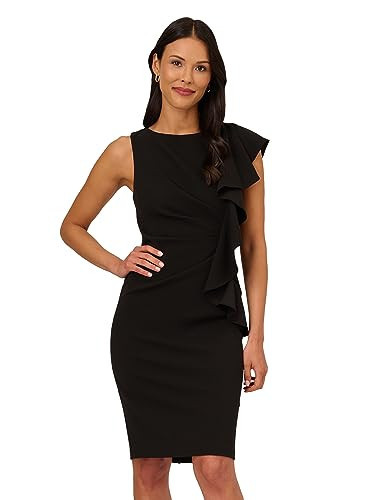 Adrianna Papell Women's Short Ruffle Crepe Dress, Black, 18 | Amazon (US)