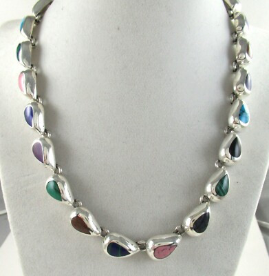 Taxco Mexico 950 Silver Gemstone Necklace Turquoise Malachite Azurite Heavy | eBay US