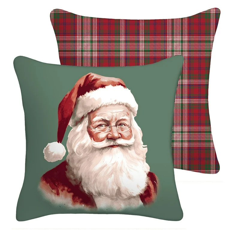 Mainstays 16" x 16" Reversible Plaid Santa Decorative Outdoor Throw Pillow, Multi - Walmart.com | Walmart (US)
