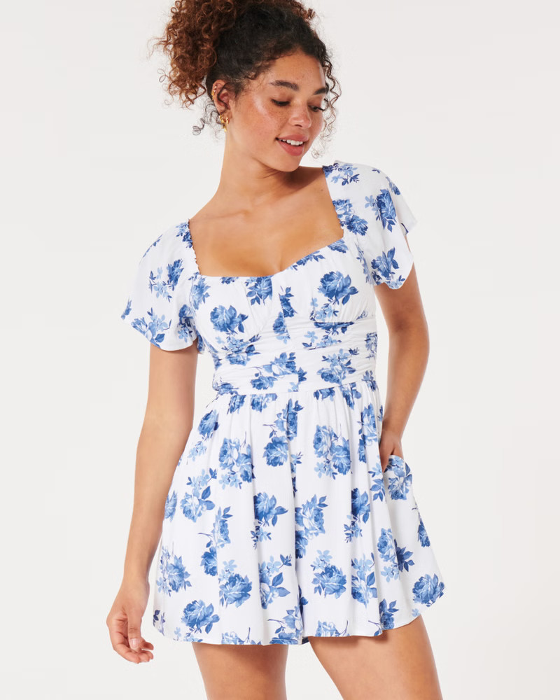 Ruched Bodice Sweetheart Romper | Hollister (US)