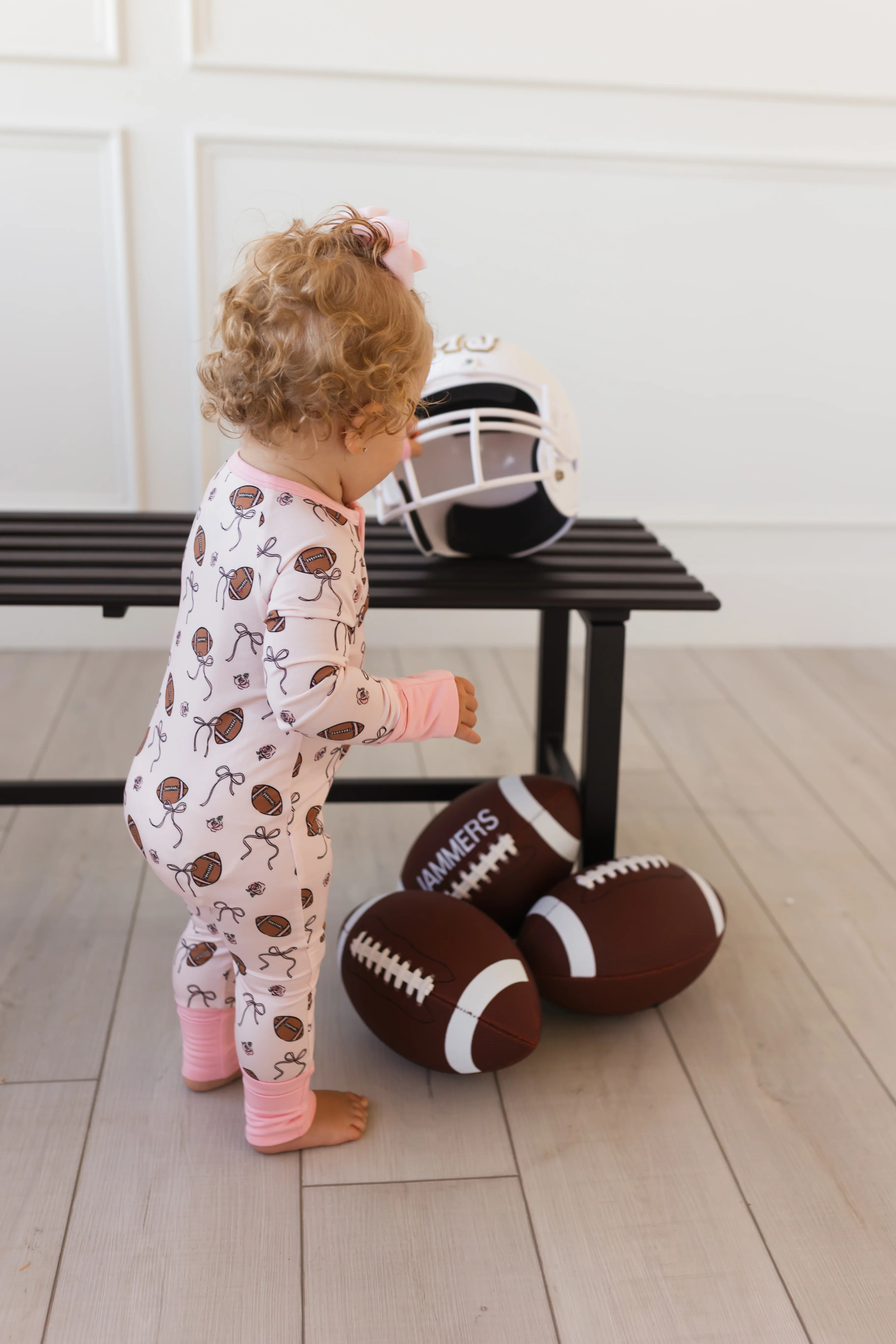 Blush Football Zipper Romper | In My Jammers