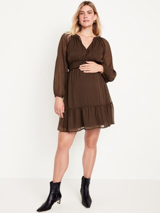 Maternity Waist-Defined Clip Dot Dress | Old Navy (US)