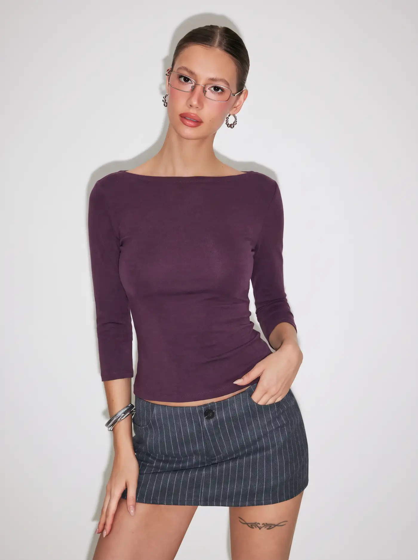 Jersey Thermal Cotton-blend Boat Neck Mid-length Sleeve Top For Daily Casual Work | Cider