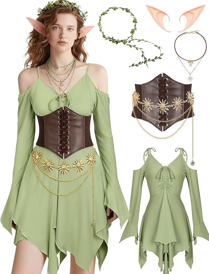 Vermeyen Fairy Handkerchief Dress Costume Flowy Off Shoulder for Women Halloween Cosplay | Amazon (US)