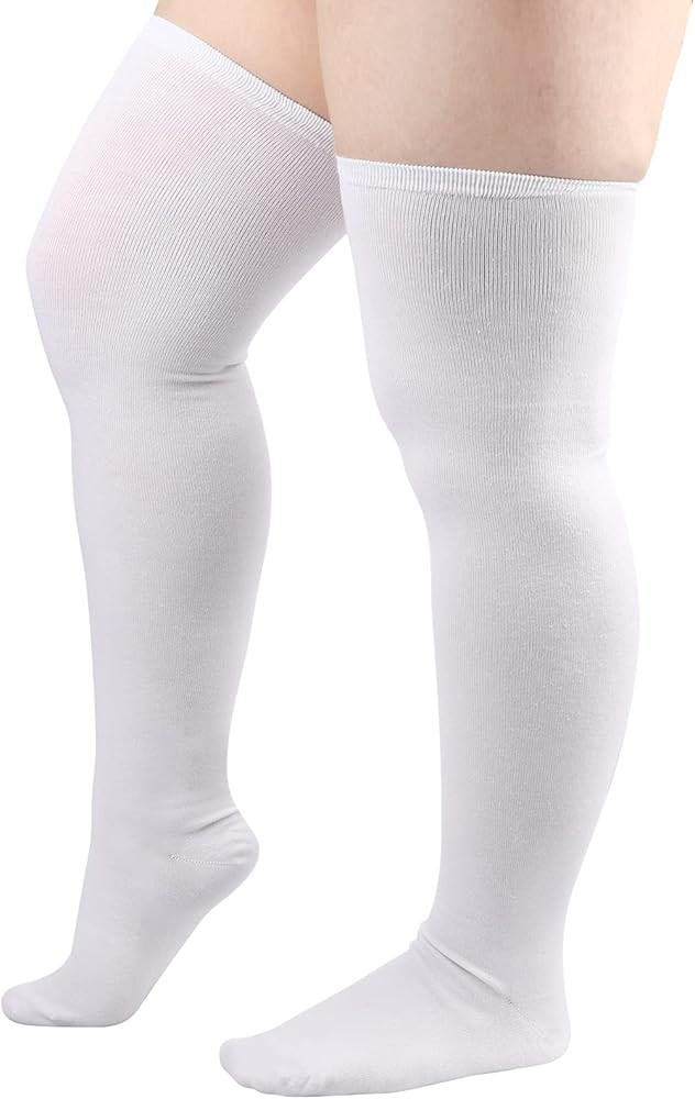 DRESHOW Plus Size Thigh High Socks Striped Over Knee Long Boot Stockings Knee High Tube Socks Leg... | Amazon (US)