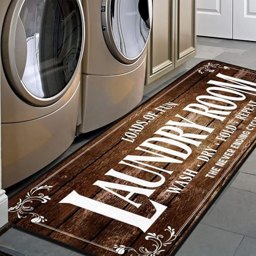 Laundry Room Long Mat Area Rug Non-Slip Floor Mat Waterproof Farmhouse Carpet for Kitchen 40" x 20" (Brown) | Amazon (US)