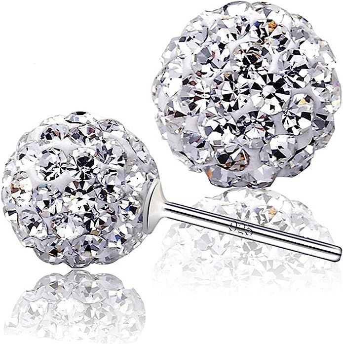 Woman Disco Ball White Crystals from Swarovski Stud Dangle Hook Earrings Pendant Necklace Set for... | Amazon (US)