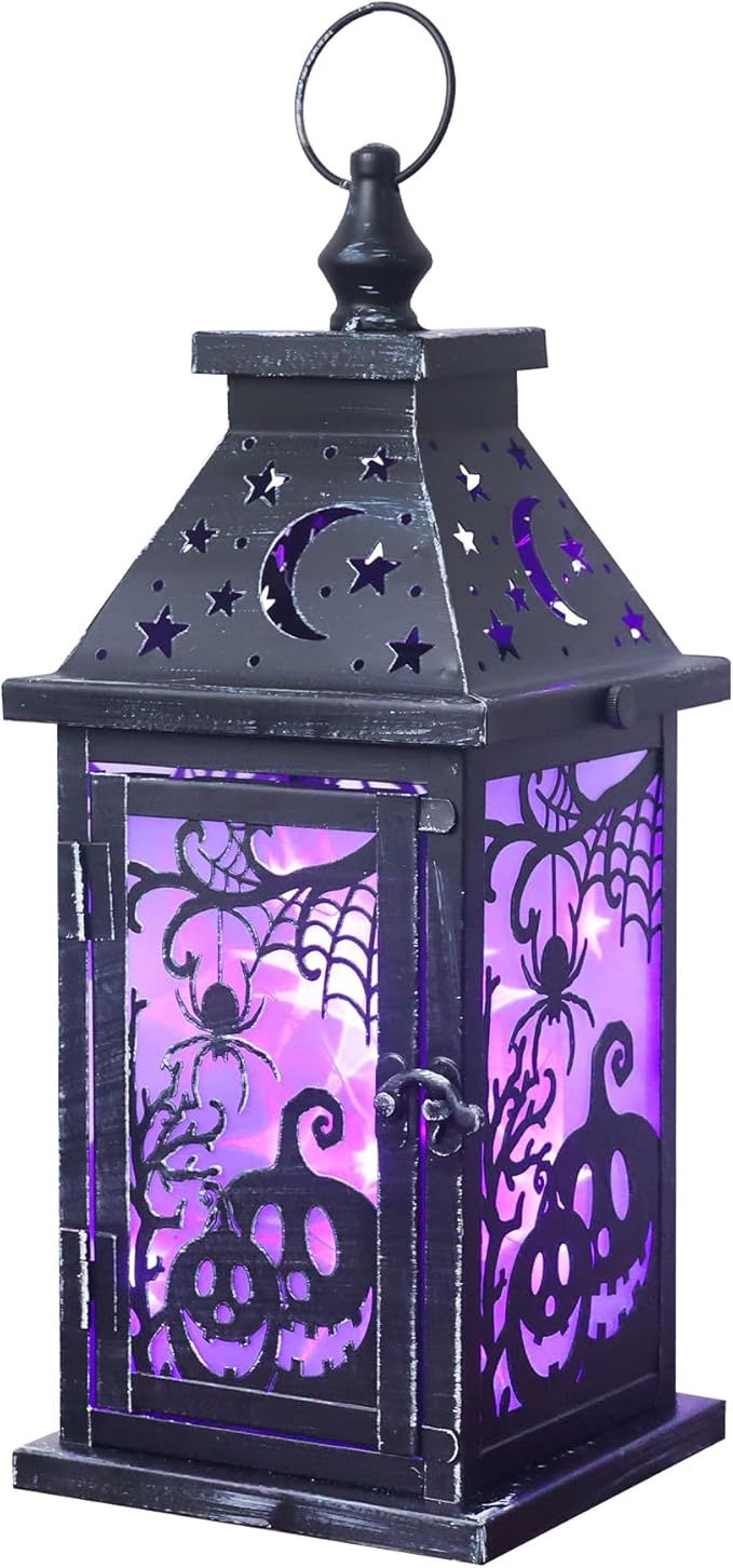 DECORKEY Halloween Decorations Indoor, 14.7" Decorative Spider&Pumpkin Candle Lantern with 78" LE... | Amazon (US)