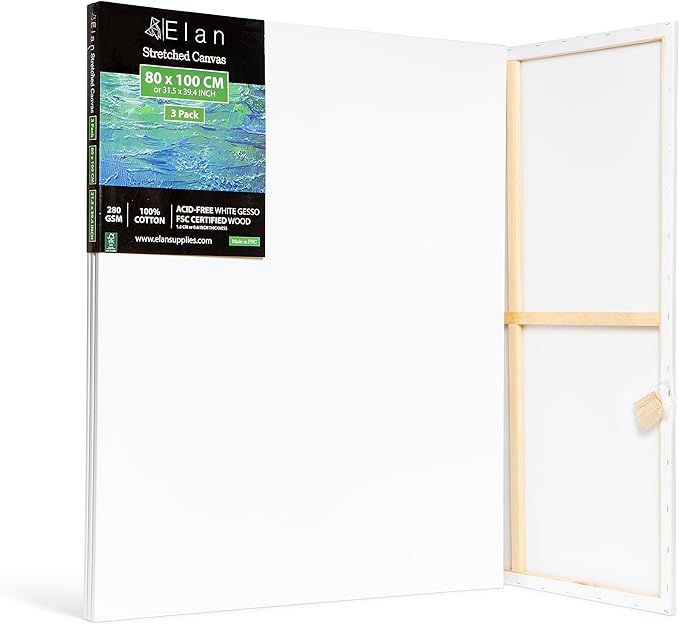 Elan Stretched Canvases 80x100 CM, 3-Pack Canvases for Painting, Painting Canvas Bulk, Stretched ... | Amazon (UK)