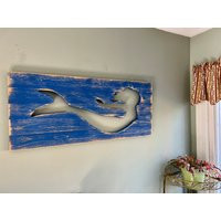 Mermaid Silhouette Wooden Sign, Repurposed Wood, Women Mermaid, Rustic Decor, Coastal Decor, Gift For Her, Beach House Decor, Hand Made | Etsy (US)