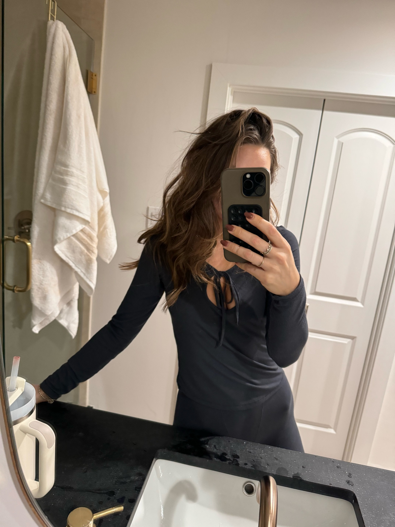 My pajamas from this morning! They’re literally so soft. I’m wearing a size S in both. 